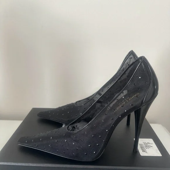 SAINT LAURENT Black anja pumps in rhinestone mesh 39.5 - Picture 4 of 7
